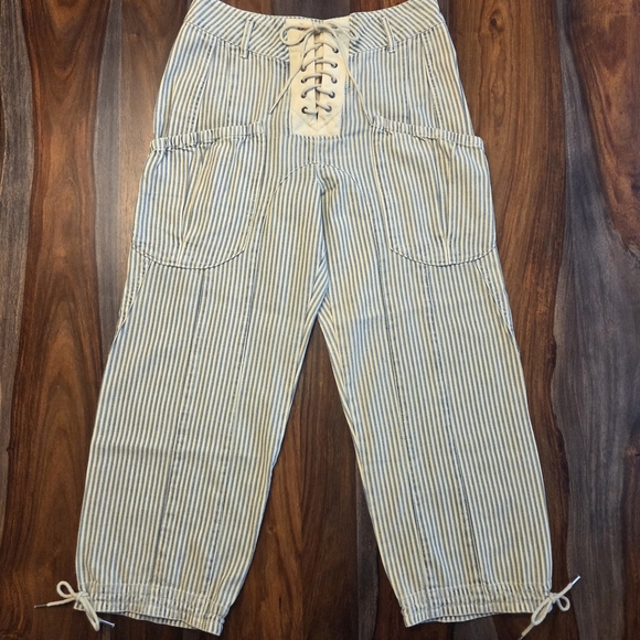 Smooth Sailing Cropped Jeans Striped Lace-Up High-Waisted Pants Size 26 - Picture 3 of 13